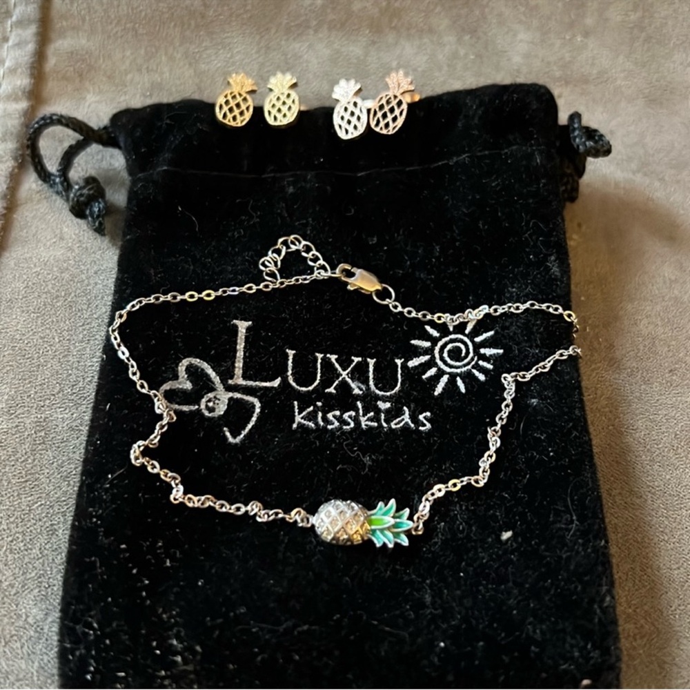 Silver Pineapple Anklet With Pineapple Earrings S… - image 1